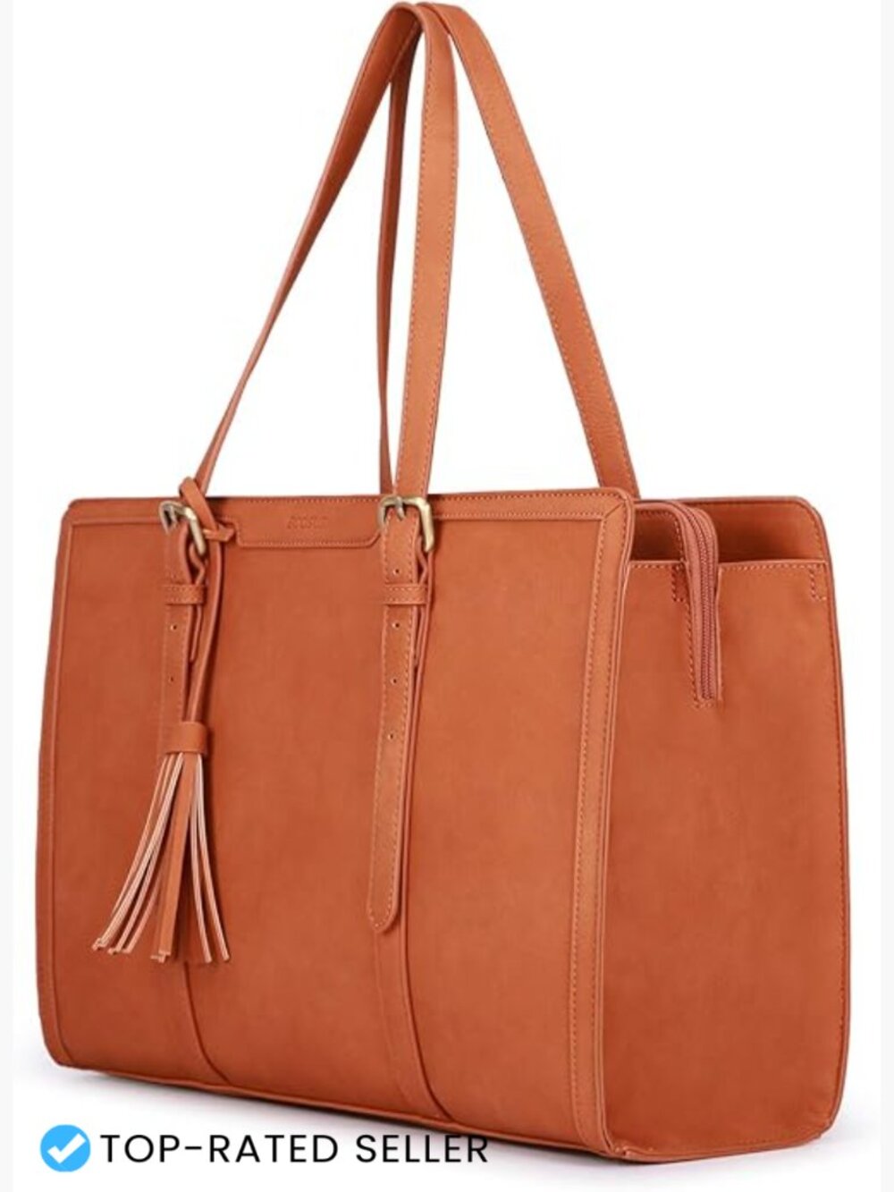 PU Leather Laptop Tote Bag 15.6 Inch Work Satchel 3 Layer Compartments